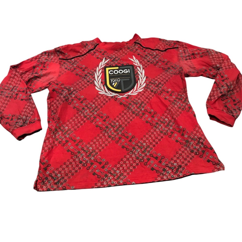 Y2K Coogi‎ Long Sleeve Shirt XL Red Key All Over Print Graphic Tee World Class